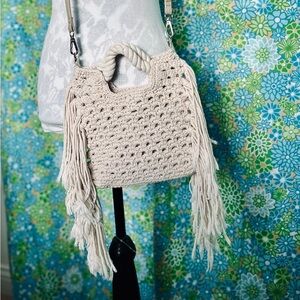 Who What Wear Crossbody Macrame Bag w/Fringes Lt. Tan color